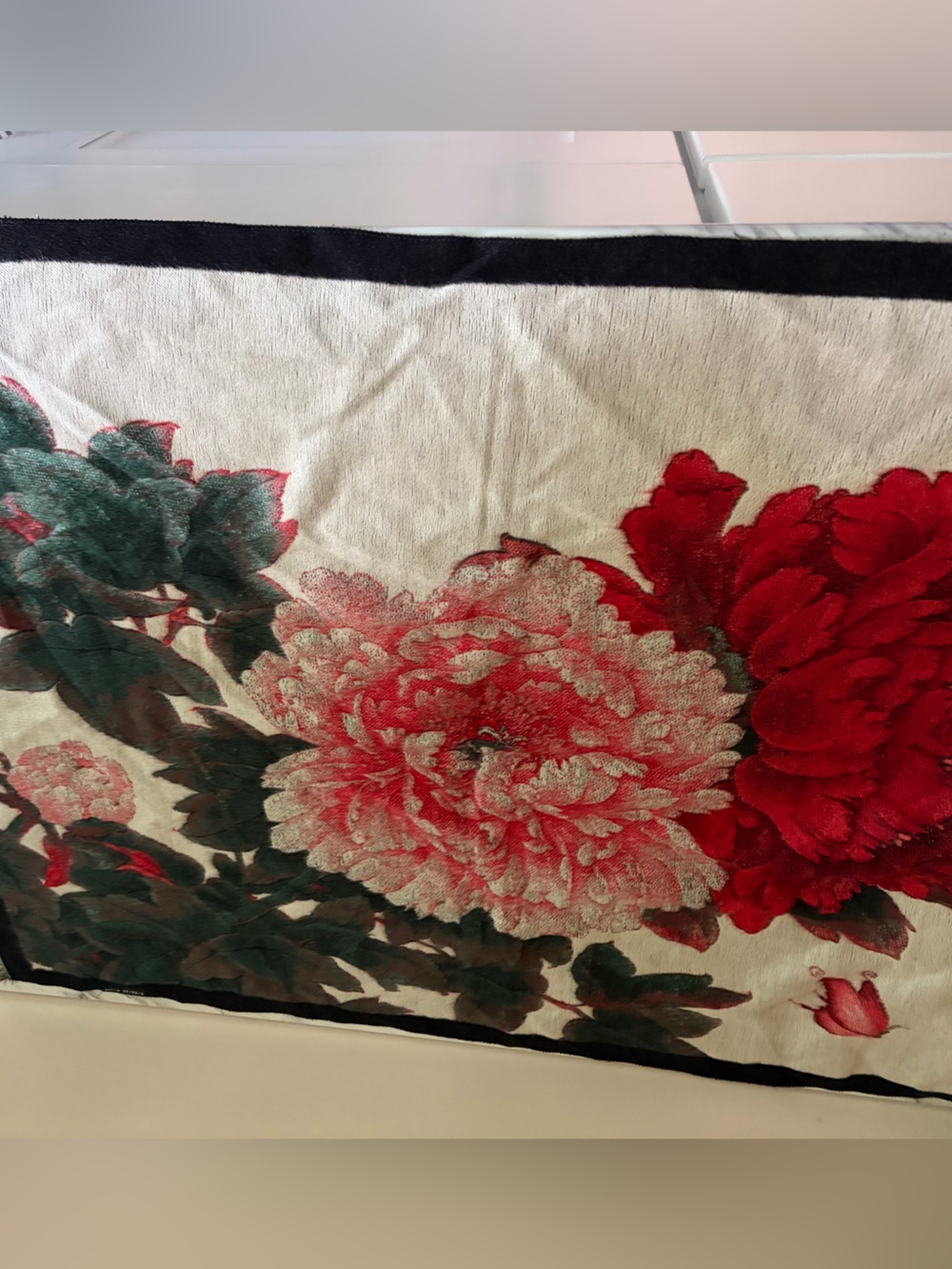 Winding River Red Peony Floral Tapestry Fringe Shawl Wrap Blanket Scarf (25x72)